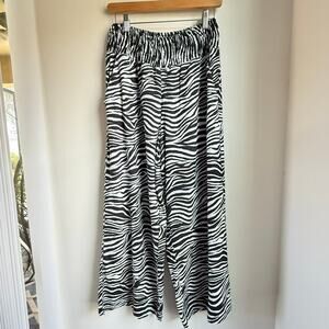 Tahari Linen Blend Zebra Print Cropped Wide Leg Pants – Size L